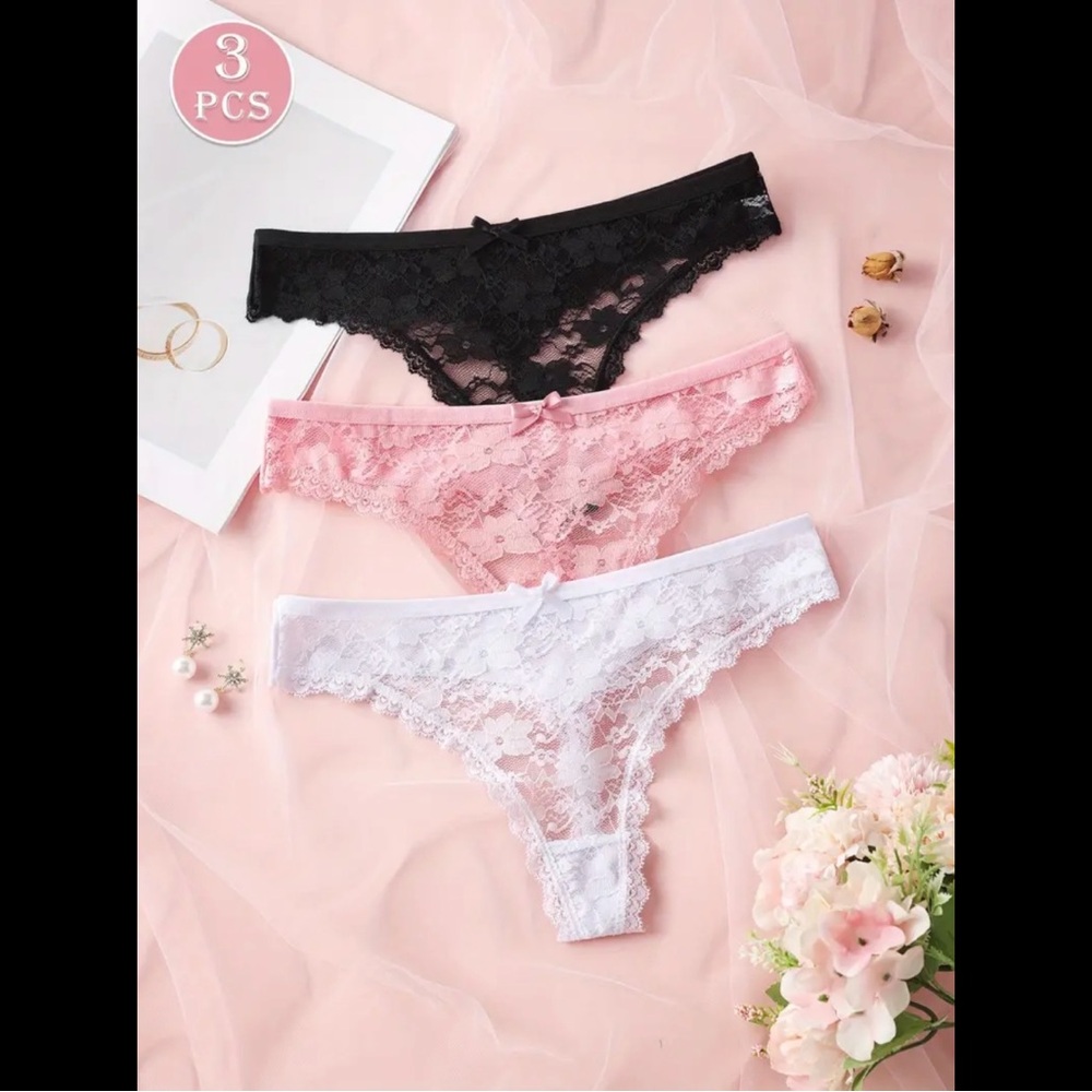3-Pack, Multi-Colored, Floral Lace Panties